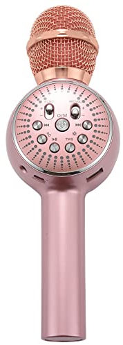 Kznifmk N16 Wireless Microphone Mobile Phone Karaoke We Sing Instrument Bluetooth Microphone With Colorful LED Lights Rose Gold