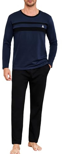 Marvmys Pyjama Homme Hiver Chaud Coton Col Rond Ensemble Pajama à Manches Longues Vêtements De Nuit Deux Pièces Confortable Doux S-3XL