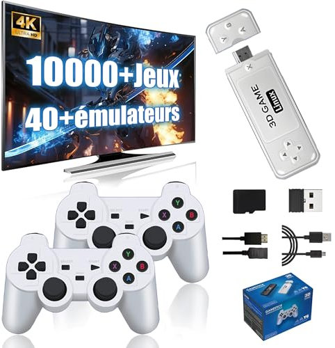 Y6 Retro Game Stick Console de Jeu 4k avec 10000+ Jeux Rétro 40+ Émulateurs Intégrés, 2 Manettes sans Fil 2.4G, Portable Plug & Play Jeux Vidéo (64G)