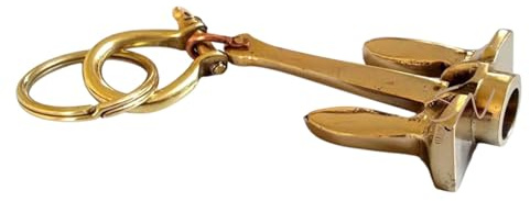 Porte-clés ancre en laiton massif fait main - Ancre de bateau vintage nautique avec menottes - Cadeau maritime pour clés de voiture, vélo et maison