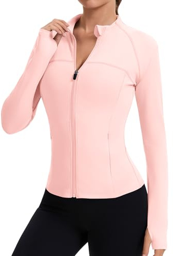 Tisfeer Sportshirt Damen Laufshirt Langarm T Shirt Trainingsshirt Yoga Crop Top Fitness Sport Oberteile Damen mit Daumenloch Atmungsaktiv Rosa XS