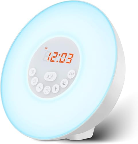 Sonnenaufgangswecker, Wecklicht Mit Sonnenaufgang, Sonnenuntergangssimulation, Doppelwecker, Schlummerfunktion, 6 Farben, Atmosphärenlampe, 6 Natürliche Klänge Und Ukw-Radio