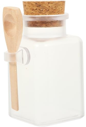 PAMINGONO 6 Stück Teiliges Kosmetikflaschen Luftdichten Transparent matten Vorratsgläsern Weichen Korkstöpseln und Holzlöffeln für Badezusatz Puder und Cremes zur Praktischen Aufbewahrung