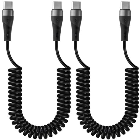 Cable USB C a USB C Carga Rapida, 120W Carga Ultrarrápida Tipo C en Espiral | 1M Android Auto 6A Carplay Cable de Carga Tipo C de Datos para iPhone 17/16/15 Pro Max Macbook Galaxy