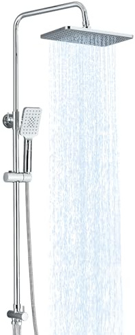 Colonne de Douche sans Mitigeur Chromé Réglable en Hauteur 70-117cm avec Pommeau de Douche Pluie 29 * 19cm Douchette à Main Réglable Acier Inoxydable