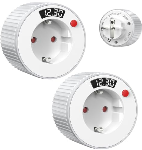 [2 Stück] Digitale Countdown Timer Steckdose mit 360° Drehbedienung – Einstellbar von 1 Min bis 23 Std 59 Min, Energie-Zeitschaltuhr für Innenbereich – Weiß