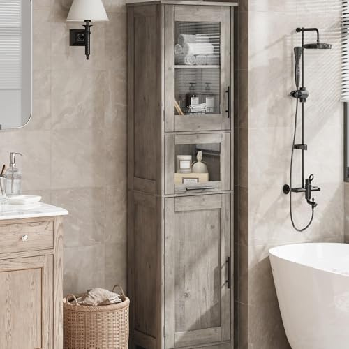 GarveeMore Armario de Baño Premium, Gran Almacenamiento, Ideal para Cocina, Baño y Salón. Estructura de Madera Maciza. 40 × 30 × 170 cm, Color Gris