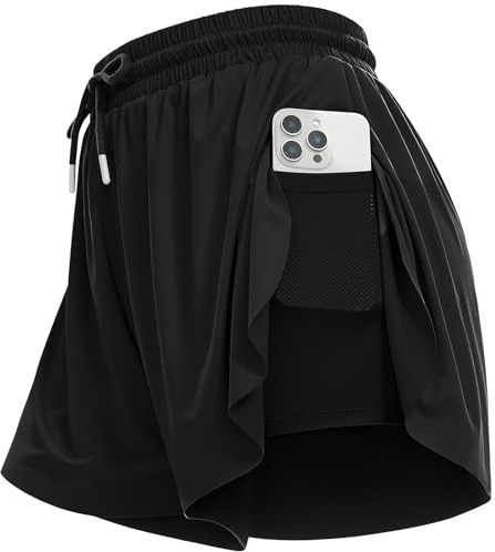 Eisnnu 2 in 1 Laufhose Damen Sport Shorts High Waist Jogging Gym Yoga Shorts Training Sporthose mit Innenfutter Taschen