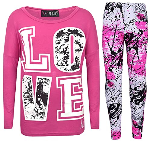 A2Z 4 Kids Girls Love Print Top & Leggings Clothing Set | Short Or Long Sleeve Two Piece Soft Stretch Casual Printed Outfit