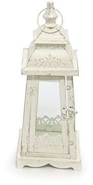 Grafelstein Laterne Lugano - 35cm - Deko Laterne für draußen und drinnen - Laterne aus Metall mit verzierten Echtglasfenstern - Creme-weiß