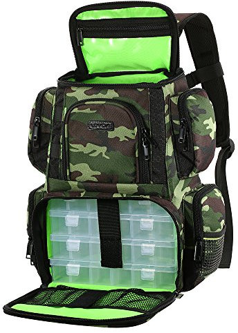 Lixada - Zaino da pesca, borsa multifunzione per attrezzatura da pesca, grande, impermeabile, con 4 scatole per l'equipaggiamento da pesca, ., Vassoio incluso: 32 x 16 x 38 cm.