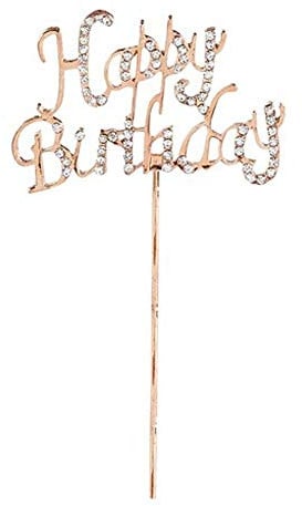Rose Gold Rose Quartz Diamante 'Happy Birthday' Topper