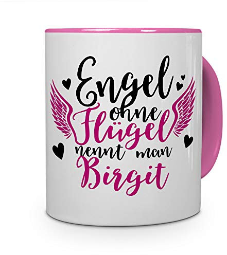 printplanet Tasse mit Namen Birgit - Motiv Engel - Namenstasse, Kaffeebecher, Mug, Becher, Kaffeetasse - Farbe Rosa