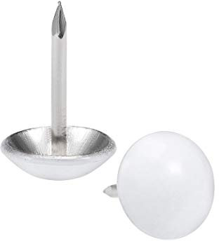 sourcing map Tapicería Clavos Tachuelas 11mm Blanco Redondo Cabeza 17mm Longitud Pulgar Empuje Pasadores para Muebles Sofá Cabeceros, 25 Piezas