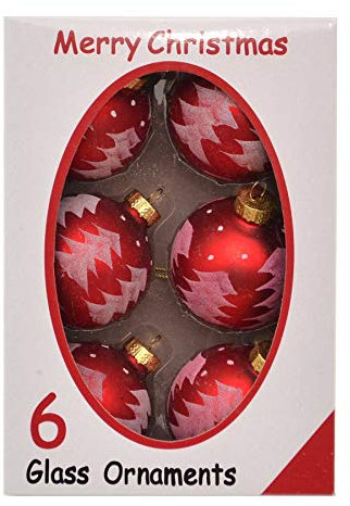 Shatchi 15643 Christbaumkugeln aus Glas, 6 Stück, rot, handbemalt, Weihnachtsbaumkugeln, zum Aufhängen, Weihnachtsdekoration, mehrfarbig, 6 Stück