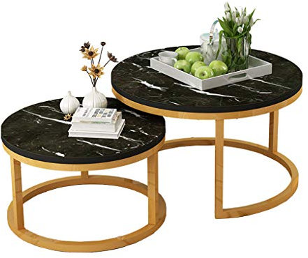 LAMXF Säulentische für Wohnzimmer, Gehärtetes Glas, Gold-Metallrahmen, Moderne runde Sofatische, Ø50cm x 38cm + Ø70cm x 45cm