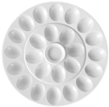 Flexzion Deviled Egg Tablett aus Keramik Porzellan 25 Tasse Eier servieren Tablett Catering-Platte für Teufels-Eier, Ostereier Halter & Desserts Einzigartige dekorative Küche Dish Platte
