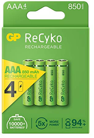 GP ReCyko Rechargeable 4 x 850 mAh AAA Batteries Pre-Charged Rechargeable Batteries 850 mAh