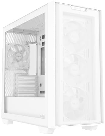 ASUS A21 PLUS TG ARGB WHITE, Case Micro-ATX, Supporta Schede Madri con Connettori Nascosti, Radiatori da 360 mm e Schede Grafiche da 380 mm, 4 Ventole ARGB Preinstallate, Bianco