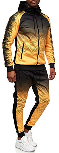 C-IN-C Herren Jogginganzug Barockmuster Sportanzug für Männer Trainingsanzug Laufanzug Gym Freizeitanzug Modell (DE/NL/SE/PL, Alphanumerisch, L, Regular, Regular, 287(Gelb))