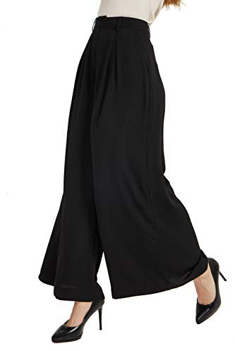 Tronjori Damen Hose Weites Bein Frauen Lange Hose mit Taschen Einfarbig Lose elastische Hohe Taille Freizeithose Business-Arbeitshose für Freizeit Arbeit Büro(XS Kurz,Schwarz)