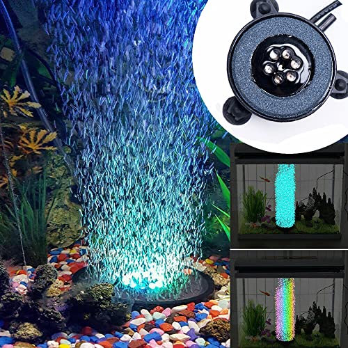 CaaWoo LED Aquarium Air Bubble Light Fish Tank Air Bubble Stone Disk Round with 6 LED Light for Fish Tank Aquarium