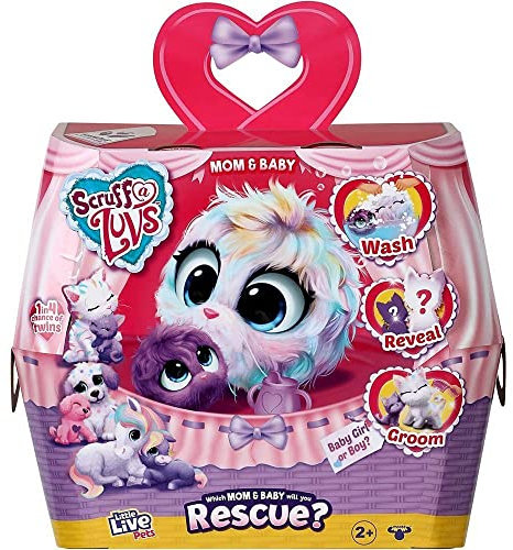 Little Live Pets | Scruff-a-Luvs Mystery Animal Mom & Baby Reveal, Wash, Groom and Rescue A Pastel Rainbow Colored Plush Pet Puppy, Pony Or Kitten with Her Baby., Mehrfarbig