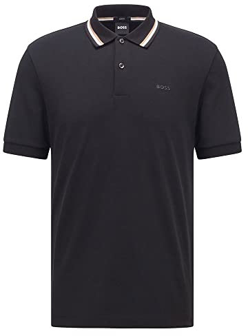BOSS Herren Penrose 38 Slim-Fit Poloshirt aus Baumwolle mit gestreiftem Kragen Schwarz001 XL