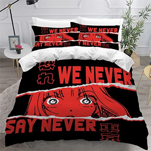 RLYXGS Anime Bettwäsche Set 3D Druck Manga Kinderbettwäsche 135x200 Anime-Fan japanische Otaku Mikrofaser Bettbezüge für Teenager Mädchen Bettwaren 2-teilig mit Reißverschluss+2 Kissenbezüge 80x80cm