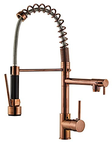 KOOZT All Copper Style Rose Gold High-Pressure Pull-Out Large Spring Double-Outlet Kitchen Sink Hot and Cold Water Faucet