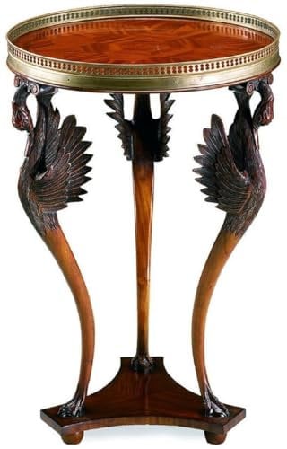 Casa Padrino Luxus Jugendstil Beistelltisch Schwäne Braun/Schwarz/Messing Ø 51 x H. 76 cm - Runder Massivholz Tisch - Wohnzimmer Möbel - Barock & Jugendstil Möbel