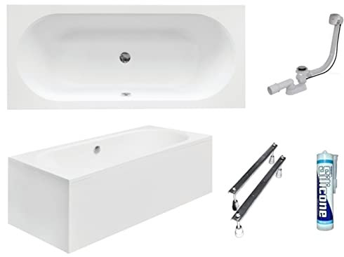 ECOLAM Baignoire rectangle Vitae 170x75 cm pieds, tablier en acrylique, siphon + silicone. Baignoire acrylique blanc