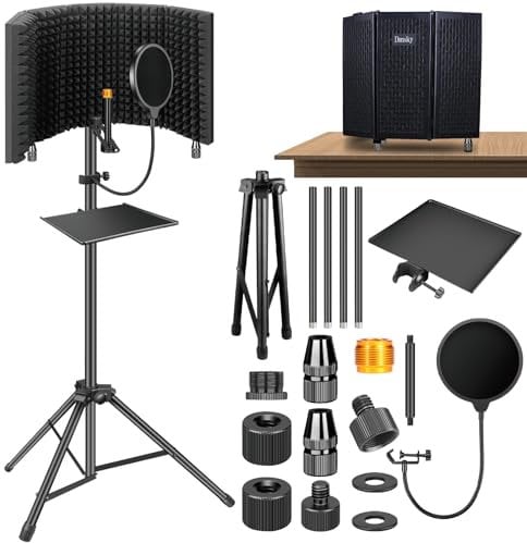 Dmsky Mikrofon-Isolationsschild mit Pop-Filter und Stativständer, faltbarer Mikrofonschutz mit dreifacher Schallisolierung, hochdichter Mikrofon-Schallschutz für Aufnahmestudio, Gesang, Rundfunk