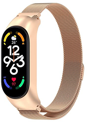 TOBILE Armband für Xiaomi Mi Band 7, 7 NFC, Rostfreier Stahl Armbänder Uhrenarmband Ersatz Strap (Roségold)