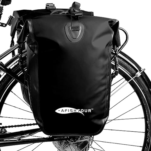 AFISHTOUR Waterproof Bike Pannier - 25L Saddle Bag for Bicycles Rear Rack - Bike Bag for Grocery, Laptop (Black, 1 PCS)