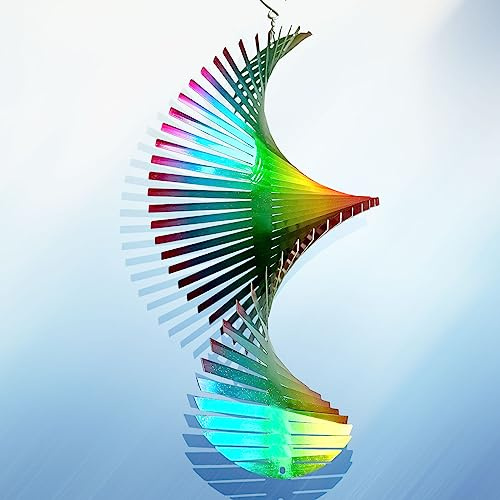 Aoedelyart Windspiel mit Regenbogenwellen, für Hof und Garten, 38,1 cm, hängende kinetische Hofkunst, Windskulptur, 3D-Windspiel, für drinnen und draußen, Regenbogen-Helix, Gartendekoration,