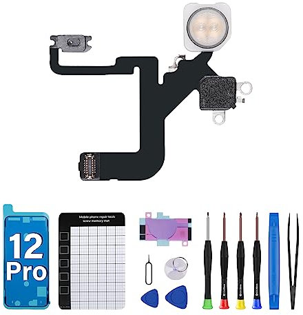 DGSCSMY for iPhone 12 Pro Flash Light Flex Cable Replacement OEM Connector Flashlight Flash Module Assembly with Repair Fix Tools Kit with Waterproof Sticker 12Pro for A2341, A2406, A2407, A2408