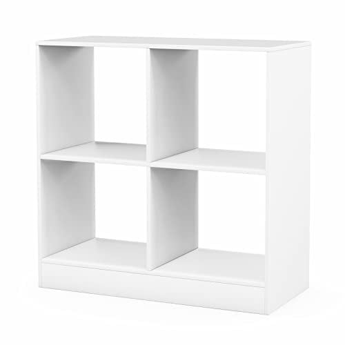SFAREST 4-Cube Bookshelf, 3/5-Tier Wooden Open Display Bookcase with Anti-Toppling Device, Modern Storage Cabinet Organizer Unit for Living Room, Bedroom and Office (White, 73 x 33 x 73cm)
