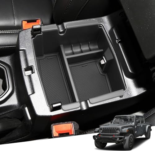 YEE PIN Wrangler jl 4xe Gladiator JL Aufbewahrungsbox für Jee*p Wrangler JL 2018-2023 / Gladiator JL 2020+ Mittelkonsole Organizer Tray Armlehne Zubehör Interieur Mit Rutschfestermatte
