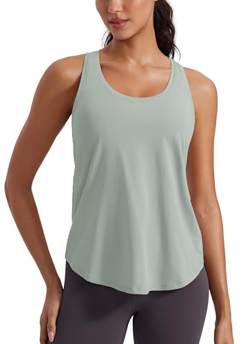 CRZ YOGA Damen Sport Tank Top Racerback Fitness Gym Top Baumwolle Oberteile Locker Atmungsaktiv Ärmellos Tops Jade Gray 42