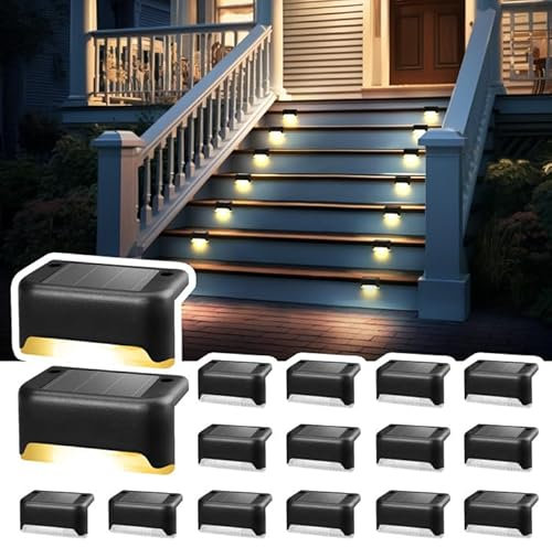 Solpex Solarleuchten für außen, 16 Stück Schwarz Solarleuchte Garten, Treppenlicht, wasserdicht, LED Beleuchtung für Außentreppe, Stufen, Zaun, Hof, Terrasse, Dachrinne, Weg, Dekoration, (Warmweiß)