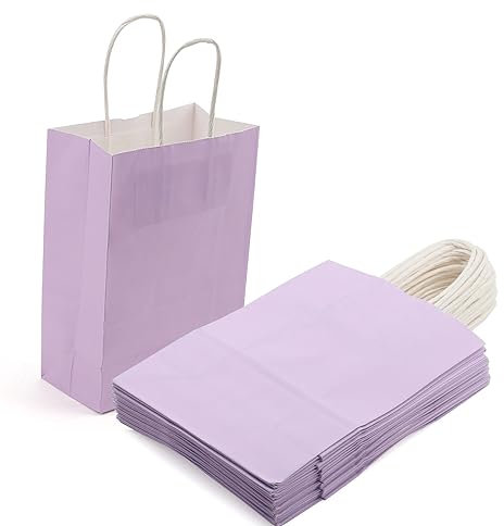 ZEONHAK Purple Paper Gift Bags with Handles, 50 PCS, 15 x 8 x 21cm, Party Favour, Wedding