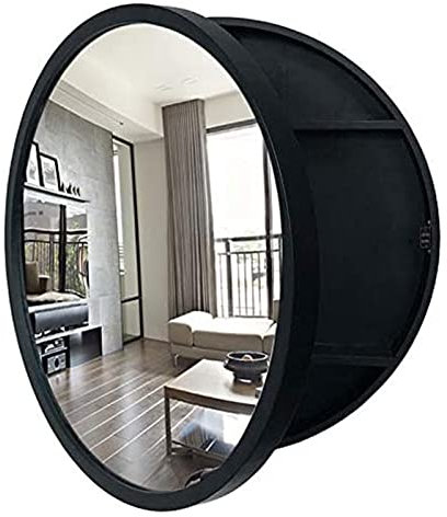 GArcan Armoire de Salle de Bain avec Miroir - Rangement Mural Rond 2 en 1 en Bois pour Salon, Cuisine, Chambre