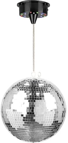 Fuzzix Palla a specchio da 30 cm, con motore a LED alimentato a batteria, illuminazione rotante con glitter, decorazione portatile per feste, karaoke, DJ, feste in casa