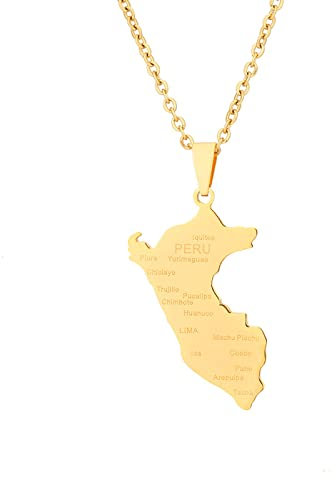 Peru-Karte-Halsketten-Anhänger, Exotische Peruanische Nationalstadtnamen-Karte-Halskette Mit 50-Cm-Kette Für Männer Und Frauen, Randumriss, Geometrisches Muster, Minimalistischer Trendiger Schmuck