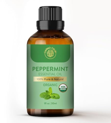 Carno Calm Organic Peppermint Essential Oil | Perfect for Repelling Spider Rats Mice Bugs Ants | Great for Hair Headaches Relief Energy Boost Skin Candle Making | 1 fl oz