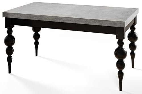 Rechteckiger Esszimmertisch Lena, ausziehbarer Tisch, Größe: 200-300X100X78,5 cm, Wohnzimmertisch Farbe: Grau, mit Tischbeinen in Farbe Schwarz