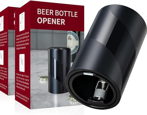 Automatischer Flaschenöffner/Kapselheber mit Magnet, Zum Öffnen von Kronkorken-Flaschen, Push&Pull,Bier öffner Perfekte Geschenkidee für Papa, Mann, Freund & Opa (2 Stü Schwarz)