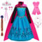 YYDSXK Anna Kostüm Mädchen Kleid mit Umhang, Eiskönigin Kostüm Kinder Prinzessin Kostüm für Karneval Party Cosplay Verkleidung Halloween Fest Geburtstag mit Zubehör Krone Zauberstab Perücke