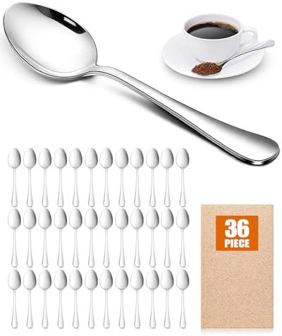 RayPard Tea Spoons (15 cm, 5.9 inches) Set of 36, Stainless Steel Polished Teaspoon Set, Small Dessert Spoons, Dishwasher Safe